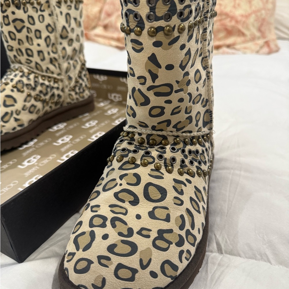 Jimmy Choo Beige Leopard Studded Boots - Picture 2 of 6